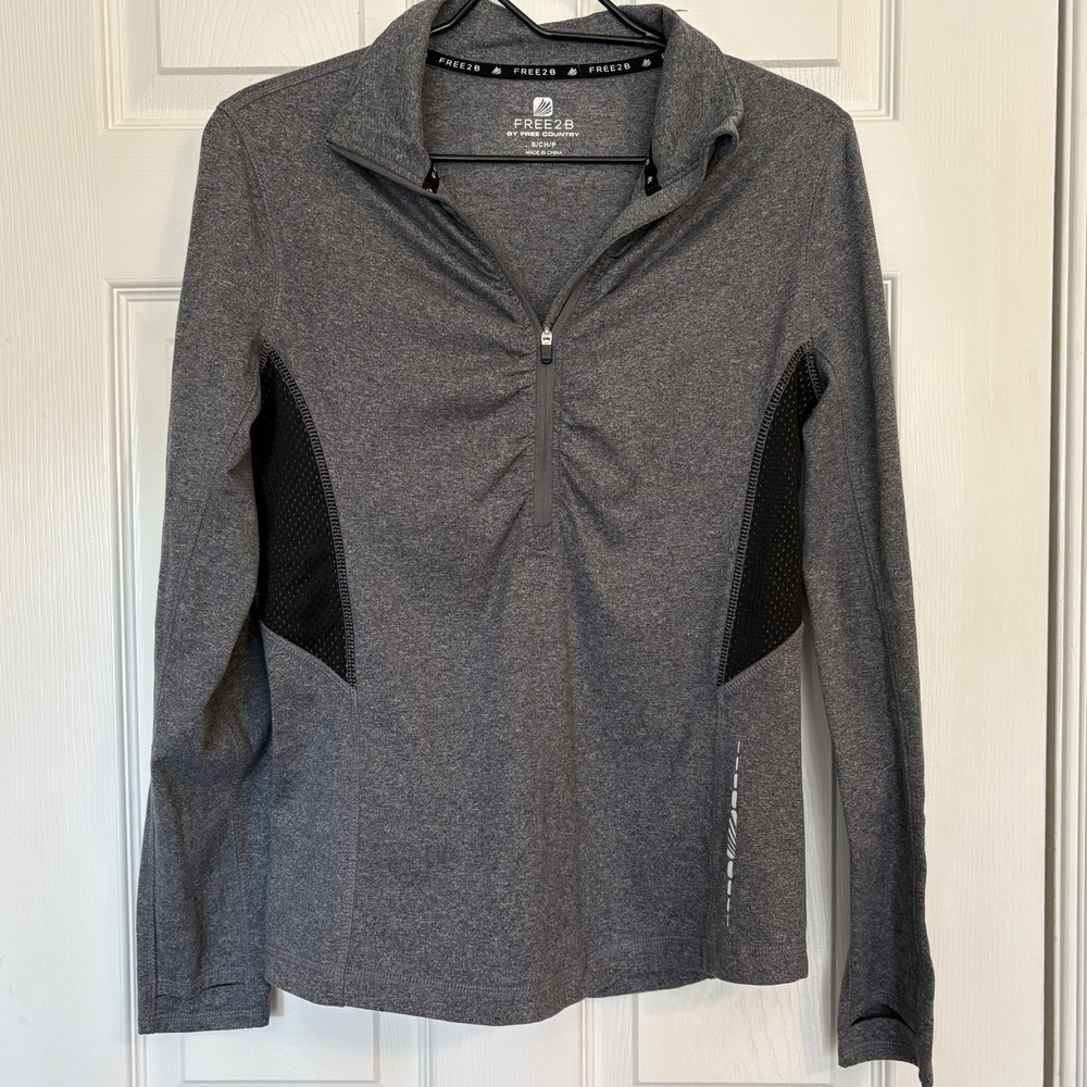 Free Country Free2B Women's Black/Gray Long Sleeve Athletic Active Top 1/4 Zip